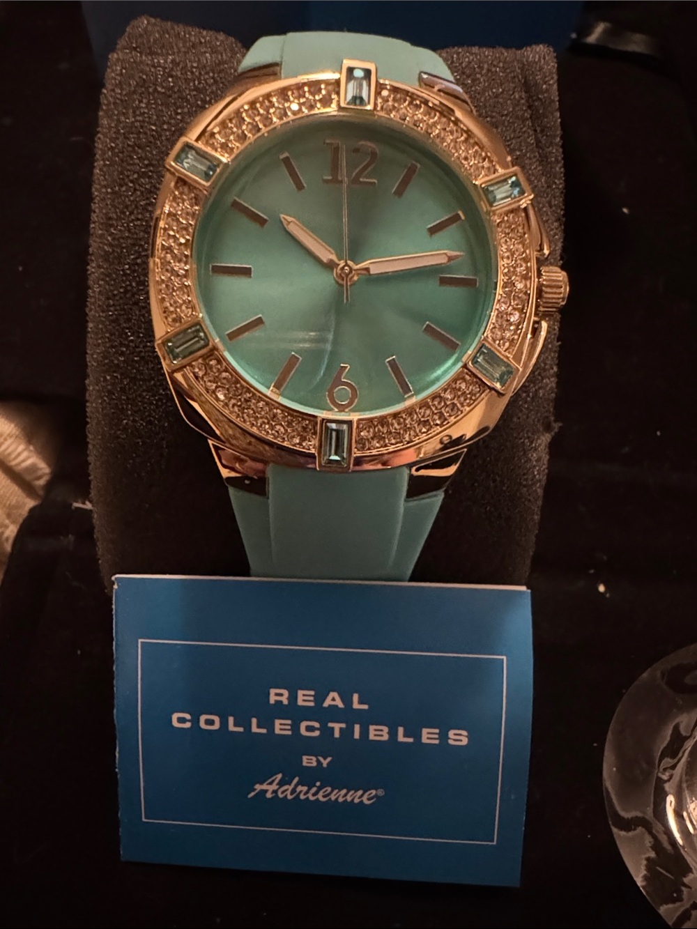 Rare vintage Adrienne Teal and Gold Crystal-Trim Fashion Watch